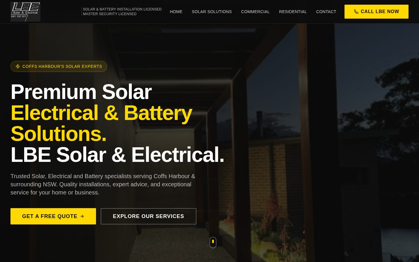 LBE Solar & Electrical website homepage designed by Tasmania Web Design Co